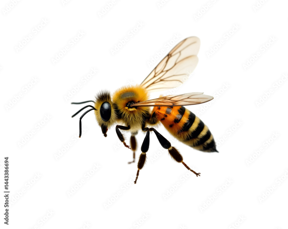 Aufkleber detailed rendering of a honeybee in flight capturing its delicate wings and fuzzy body with precisio