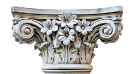 Stone carved column capital, cut out transparent