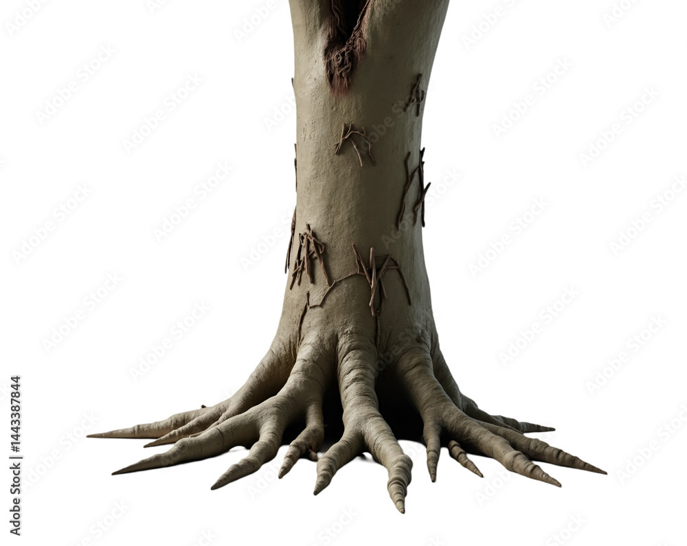 Poster detailed studio shot capturing the intricate texture and form of a tree trunk with elaborately twist