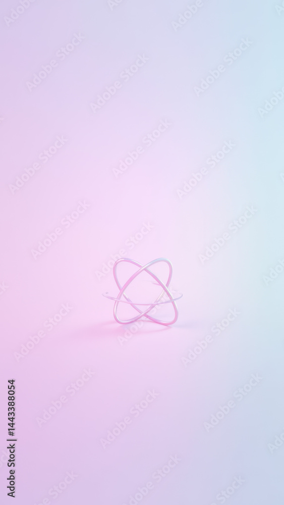 Poster a digital art representation featuring an atom with a pinkish hue on a gradient background transitio