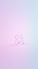 A digital art representation featuring an atom with a pinkish hue on a gradient background transitioning from purple to gray.