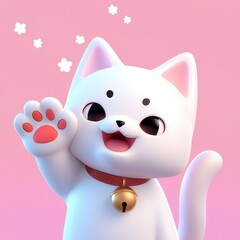 Fototapeta premium International cat day with pet meow idea. Cute cartoon cat waving with a cheerful expression.