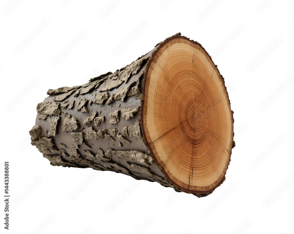 Poster detailed studio shot showcasing the intricate patterns of a tree trunk section with peeling bark emp