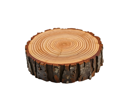 Detailed Tree Trunk Slice with Visible Annual Growth Rings on an Isolated Plane Showcasing Nature's Intricate Patterns and Wood Grain Texture