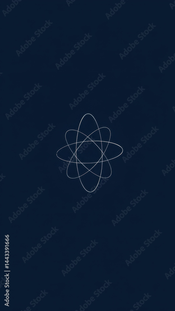 Poster atomic illustration with a dark background on a light gradient surface.