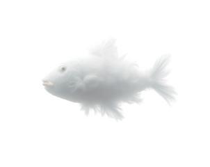 Dreamlike Fish Cloud, A Serene Vision of Aquatic Wonder with Wispy White Texture Against a Dark Sky, Evoking Imagination and Tranquility in a Whimsical Composition