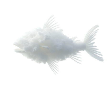 Dreamy Depiction, A Fish-Shaped Cloud Drifts Gently Across the Sky, Evoking a Sense of Wonder and Tranquility, Perfect for Nature or Conceptual Illustrations