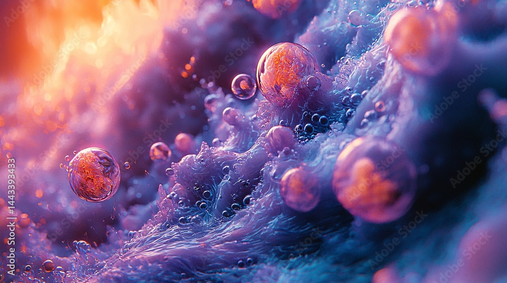 Poster captivating abstract art featuring a bunch of bubbles in a hypnotic visual style with volumetric lig