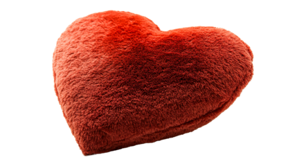 Red fluffy heart pillow, cut out transparent