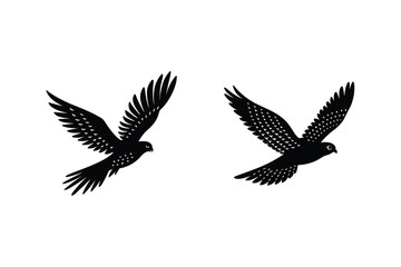 Obraz premium Silhouette Illustration Of Two Peregrine Falcons Flying With Wings Spread Wide