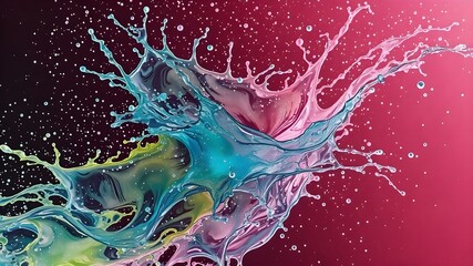 Vibrant Splatter: A dynamic fusion of colors, capturing the fleeting moment of water droplets colliding in a spectacular display of artistic abstraction. 
