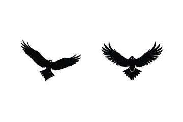 Two Eagles Silhouettes Flying On A White Background Vector Illustration