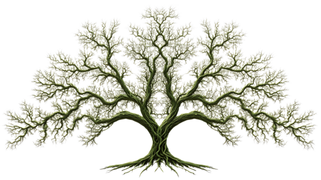 Tree with White Foliage on Black, cut out transparent