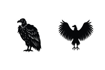 Vulture Silhouette Illustration With Open And Closed Wing Poses Graphic Design Vector