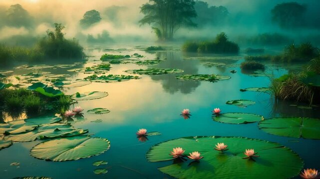 Aerial perspective of a peaceful and untouched swamp with gorgeous patterns.