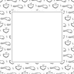kitchen utensil frame. doodle kitchenware square frame. kitchen background