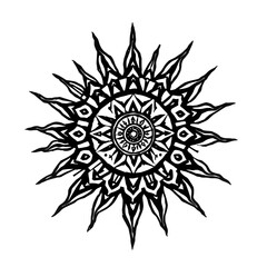 Black and white sunburst illustration tribal sun design for tattoo or graphic design element style artwork