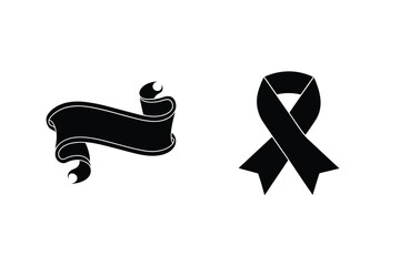 Black Ribbon And Scroll Vector Illustration Isolated On White Background