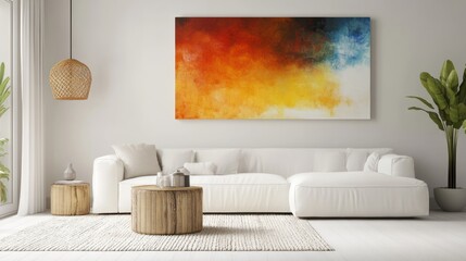Fototapeta premium Serene Modern Living Room with Abstract Artwork