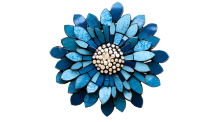 Blue mosaic flower bloom, cut out transparent