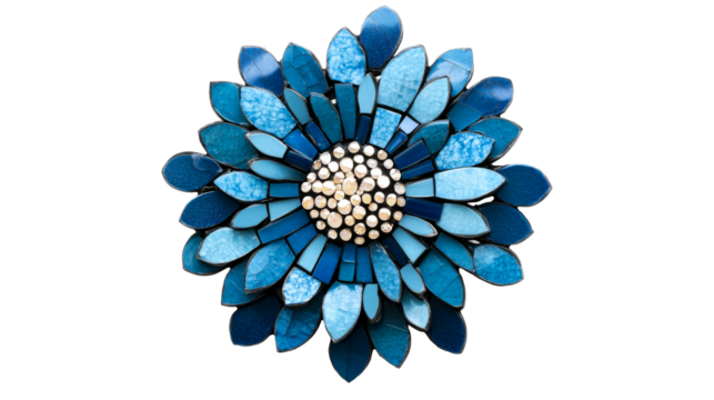 Blue mosaic flower bloom, cut out transparent