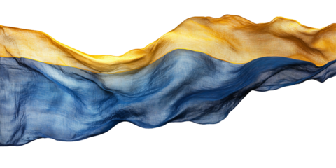 Flowing Blue and Yellow Fabric Flag on a Transparent Background
