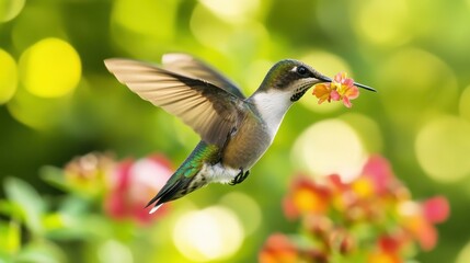 Naklejka premium Hummingbird with Flower