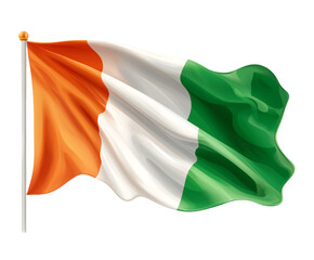 Waving Irish Flag on Transparent Background.
