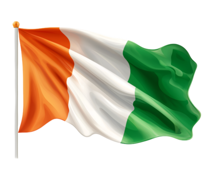 Waving Irish Flag on Transparent Background.