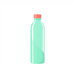 Mint green water bottle with red cap illustration for hydration and reusable container concept art design