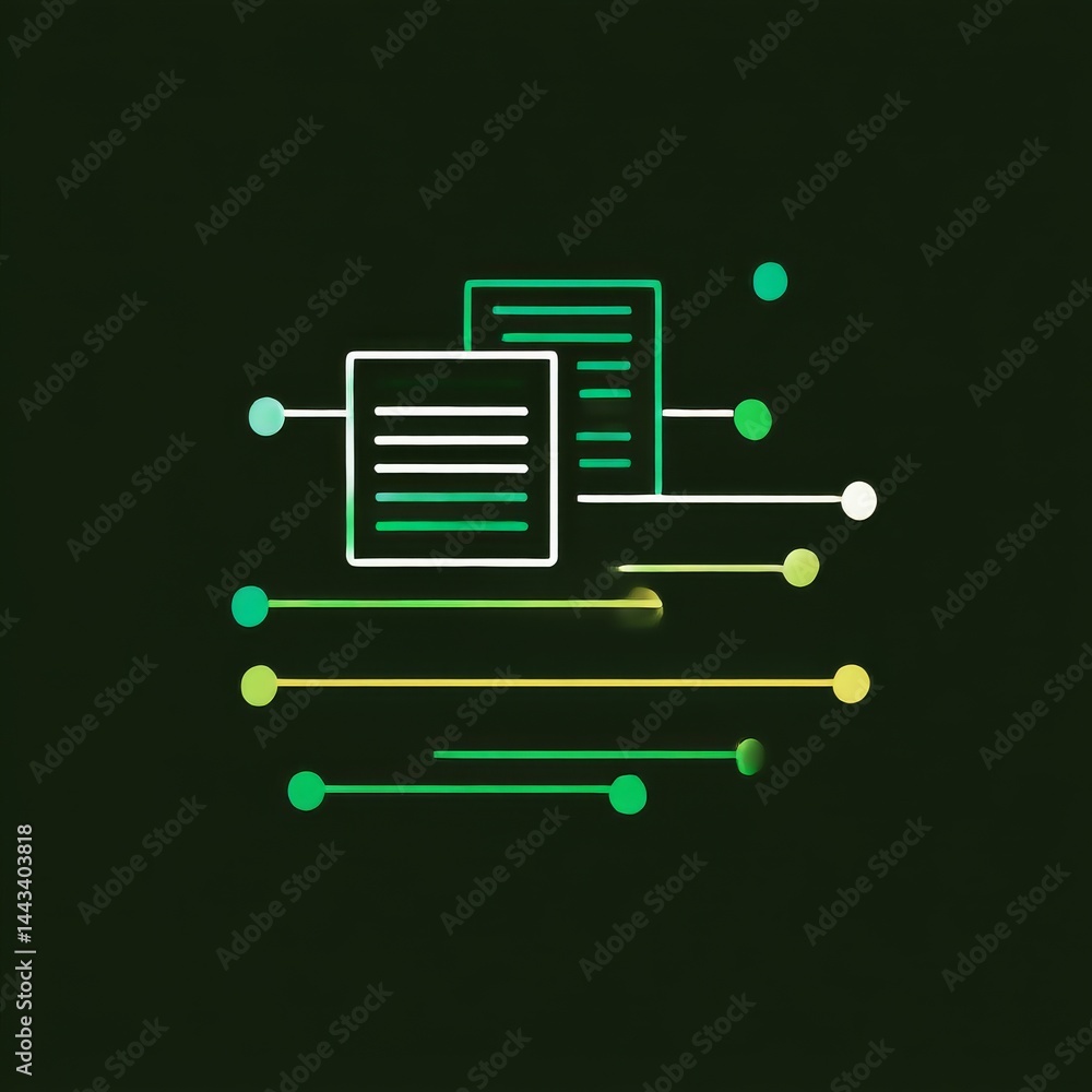 Poster Data Flow Visualization: Document Transfers with Linear Connection Graphics on Dark Background.
