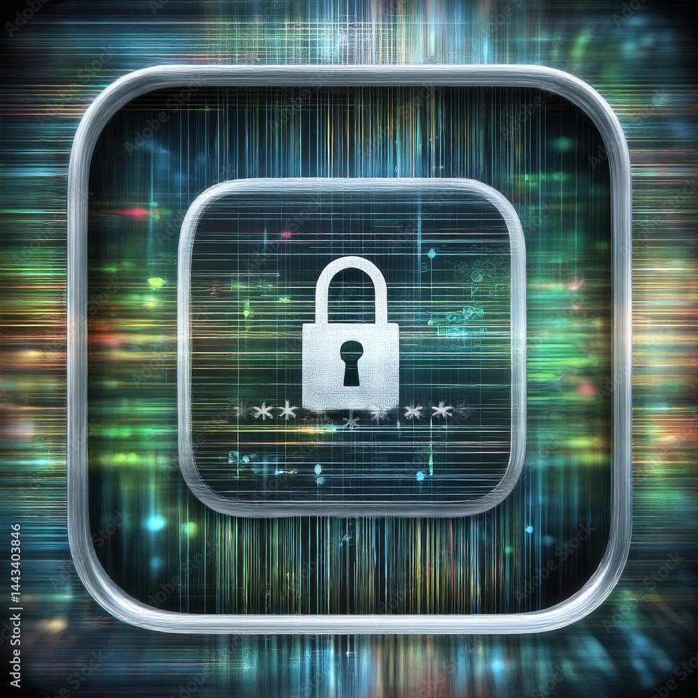 Poster data security concept: shining lock with digital background for privacy and protection