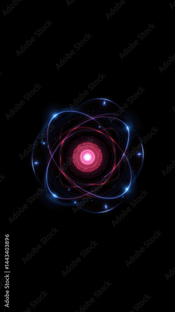 Poster this is an artistic illustration of an atom with a detailed depiction of its nucleus and electron pa