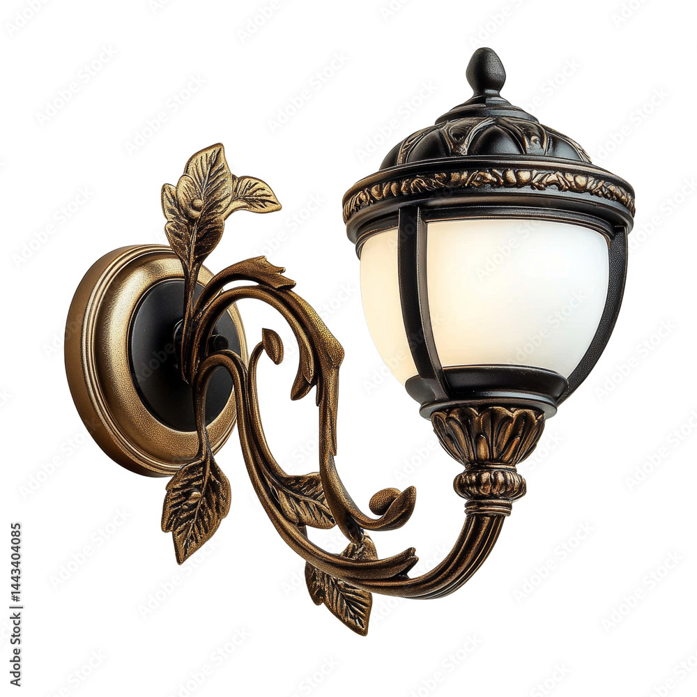 Poster Elegant wall-mounted light fixture with intricate metalwork and a soft, inviting illumination isolated on a transparent setting