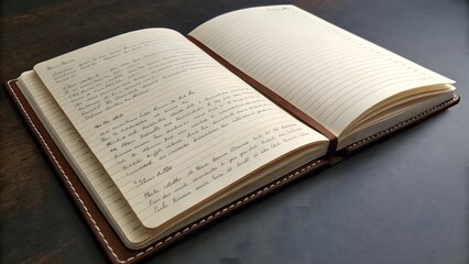Obraz premium Open Leather-Bound Notebook with Handwritten Notes