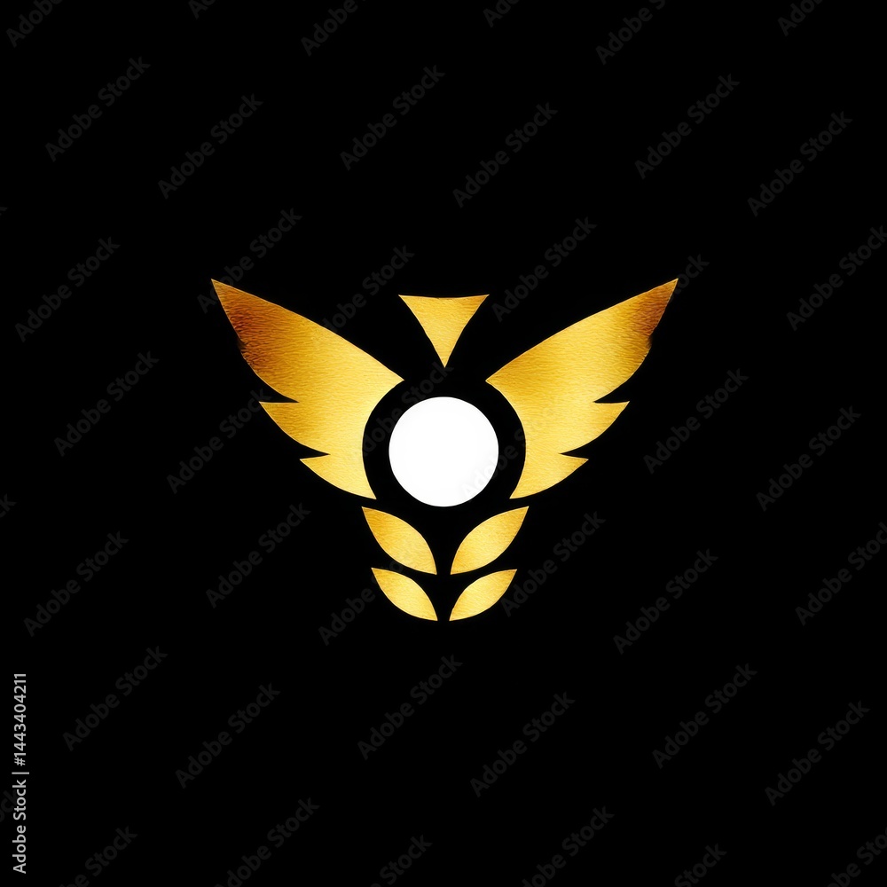 Poster Golden Abstract Eagle Logo Symbol on Black Backdrop with Texture and Elegant Design Elements