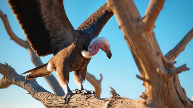 Portrait of a Griffon vulture on a tree branch