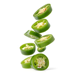 Falling Sliced Green Jalapeno Peppers