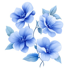 Elegant floral arrangement displaying serene blue blossoms against an uncolored canvas, artful depiction