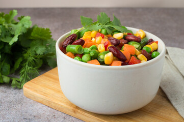 Mexican vegetable mix in a bowl. Colorful vegetable assortment. Horizontal