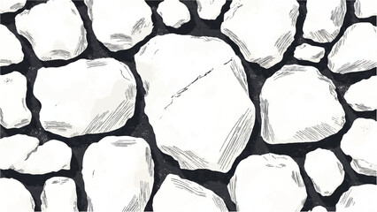 A black and white texture of a stone wall with a rough, uneven surface. Stone wall background. 