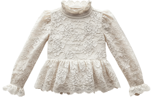 Elegant cream lace blouse a delicate and beautiful piece with a high neck and long sleeves on transparent background