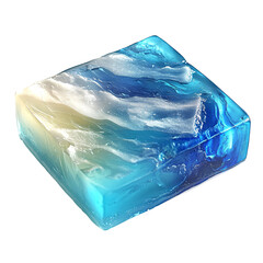 Abstract blue and white resin block with ocean wave effect on a transparent background Concept of art, design, and handmade craft
