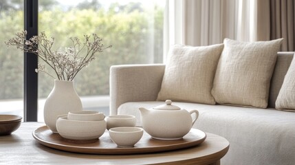 Serene Tea Time in a Minimalist Living Room