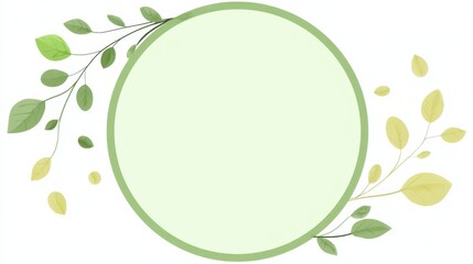 Round green copy space with green and yellow leaves on a white background, ideal for eco friendly and nature themed designs