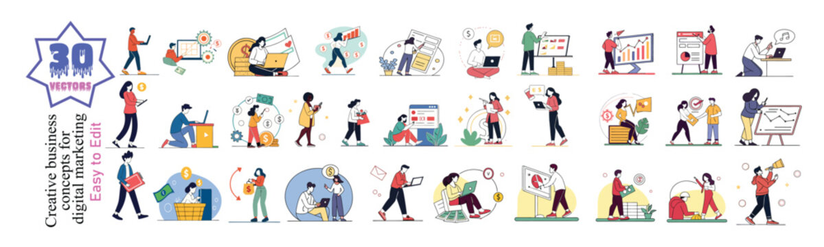 Affiliate Marketing Business services concept illustrations. Set of people vector illustrations in various activities of affiliate marketing programs, make money with affiliate marketing, best affilia