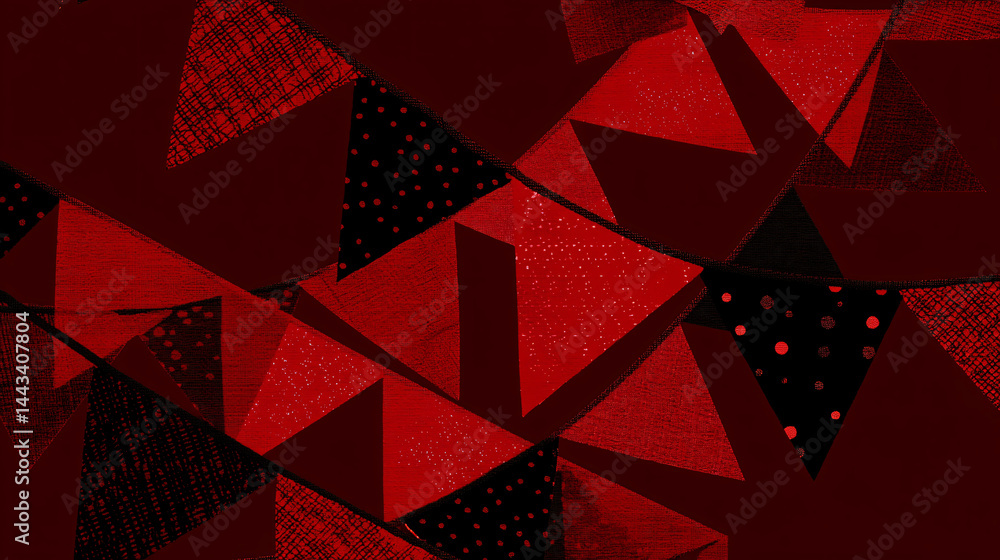 Poster red bunting with triangle flags and patterns.