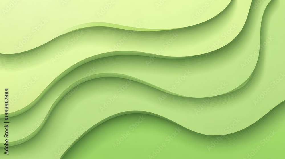 Poster smooth green waves flowing horizontally creating a dynamic and modern abstract background, ideal for
