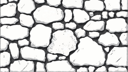 A black and white texture of a stone wall with a rough, uneven surface. Stone wall background. 