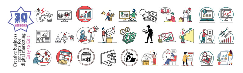 Affiliate Marketing Business services concept illustrations. Set of people vector illustrations in various activities of affiliate marketing programs, make money with affiliate marketing, best affilia